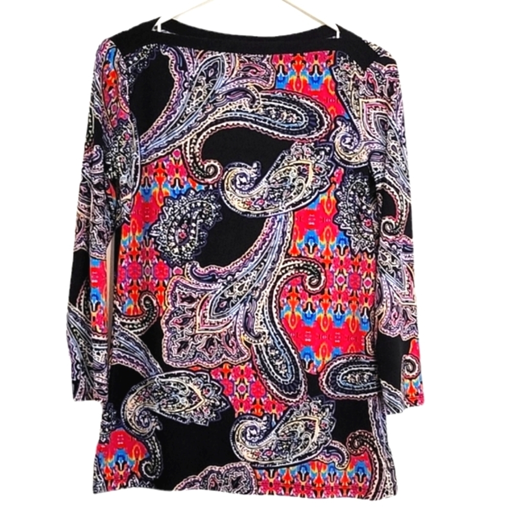 Ralph Lauren LRL Paisley Colorful Tunic Boat Neck Stretchy Long Top 3/4 Sleeve